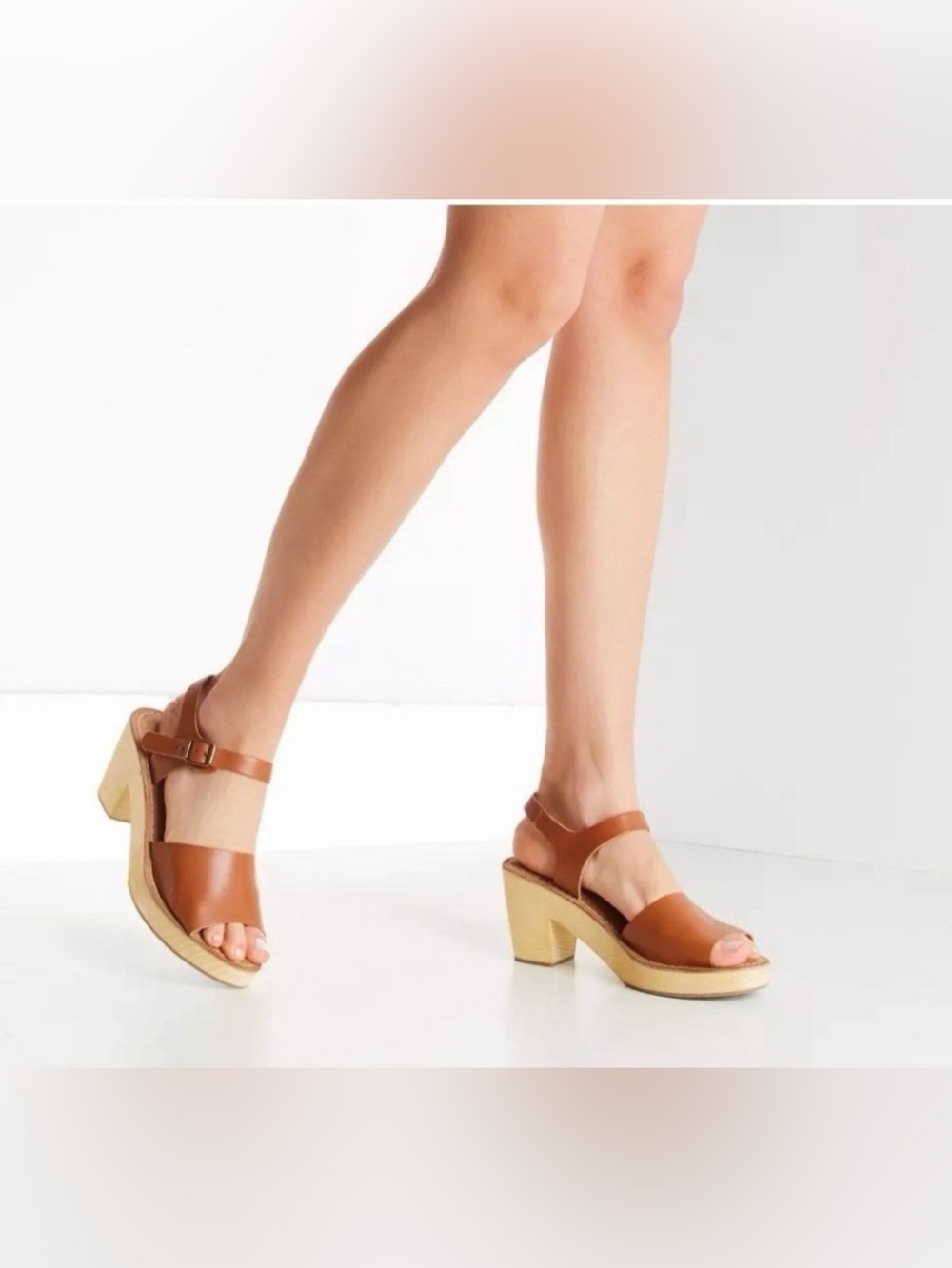 URBAN OUTFITTERS Brown Leather Ankle-Strap Wood Clog Sandals Boho Retro 7.5 $80